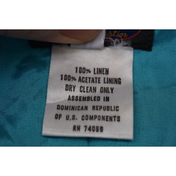 Women's Vintage Charter Club by Jane Justin Turquoise Linen Blazer Pockets 10 - Picture 6 of 7